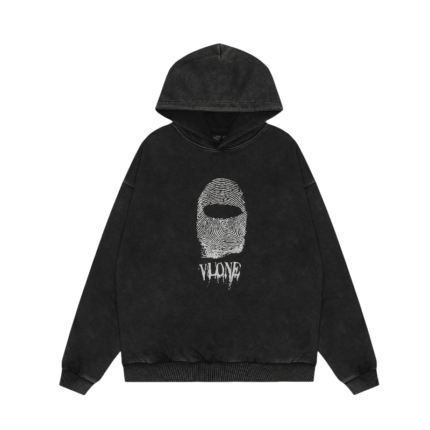 Vlone Finger Print Logo Washed Grey Hoodie